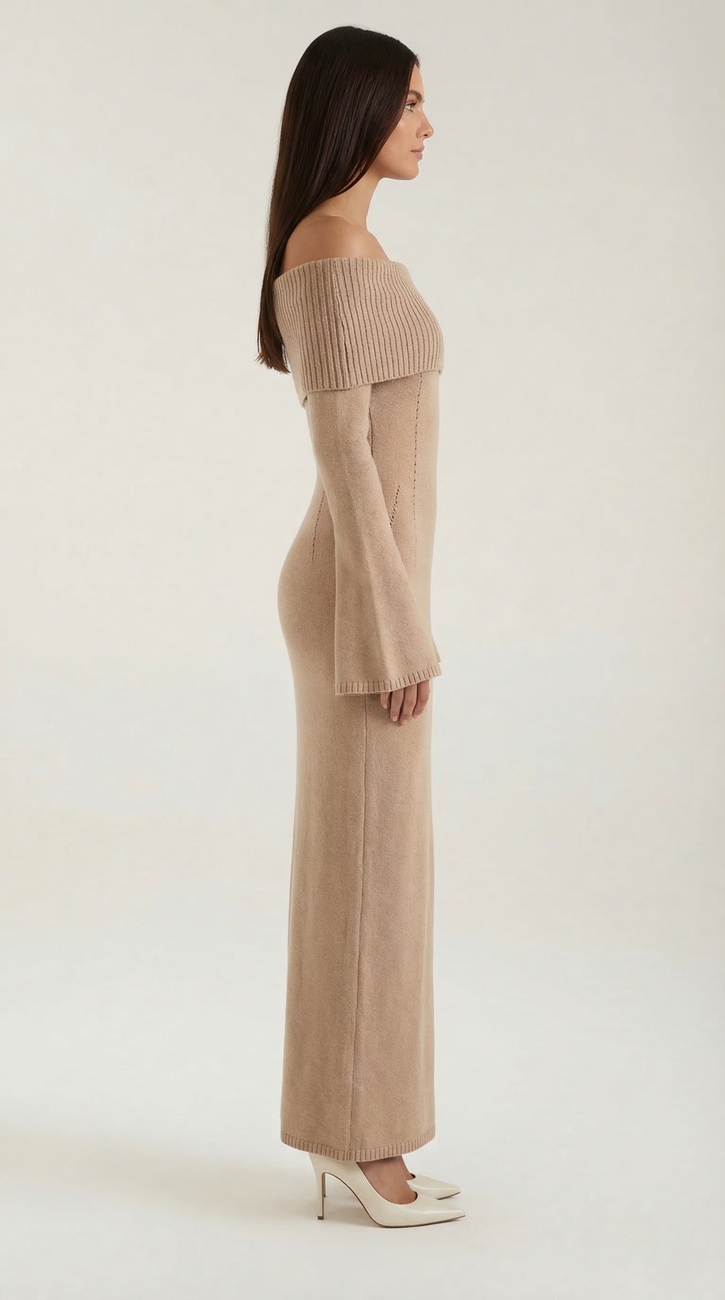 Vestido largo ajustado con hombros descubiertos de Quinlan