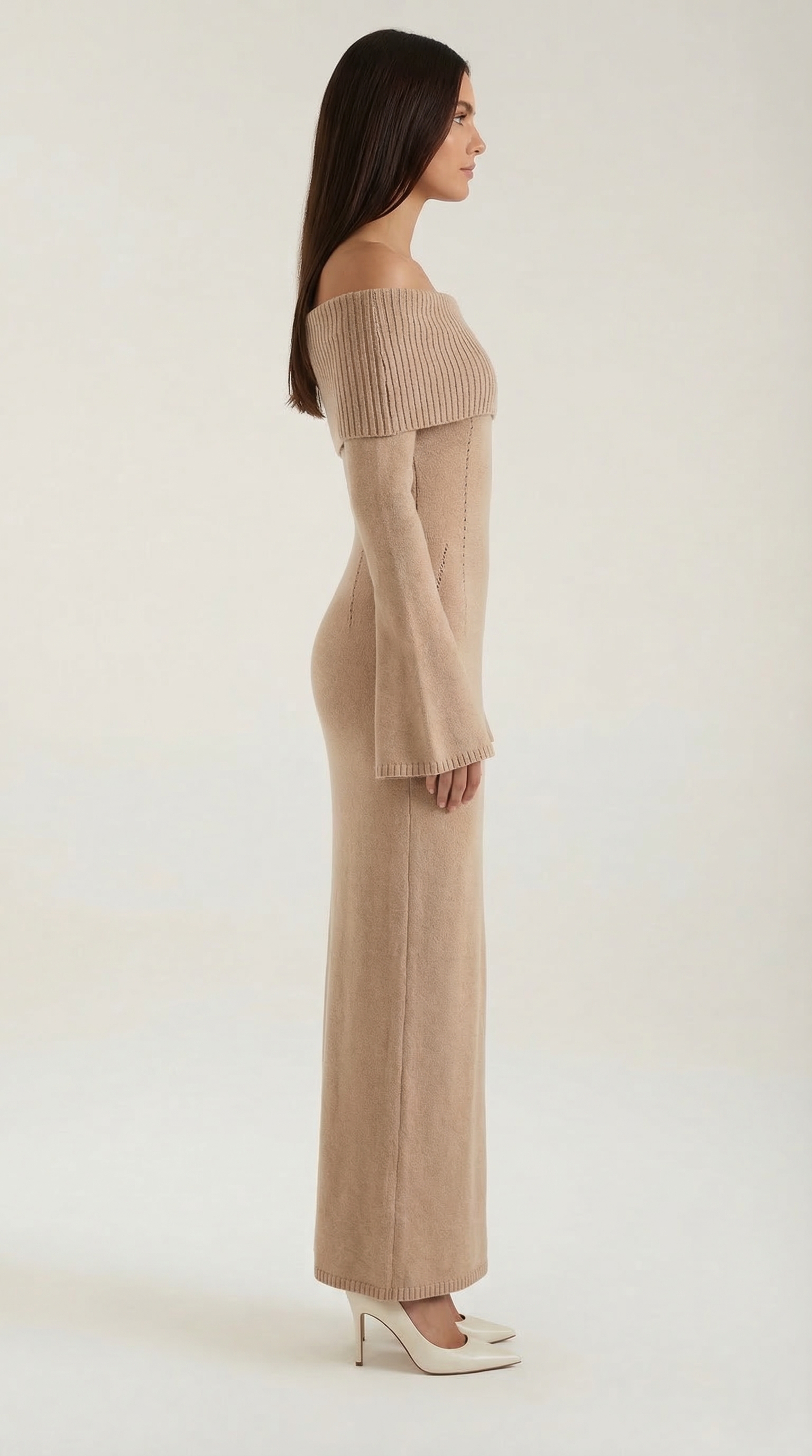 Vestido largo ajustado con hombros descubiertos de Quinlan