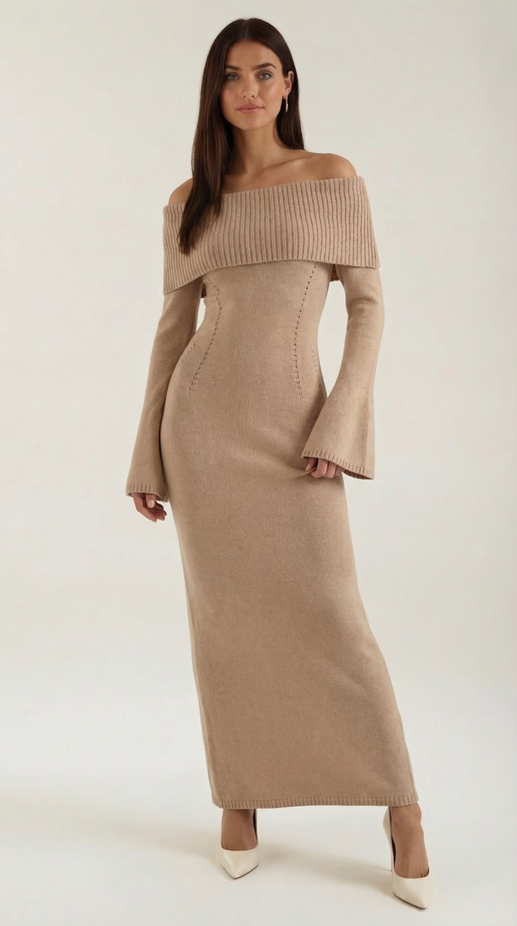 Vestido largo ajustado con hombros descubiertos de Quinlan