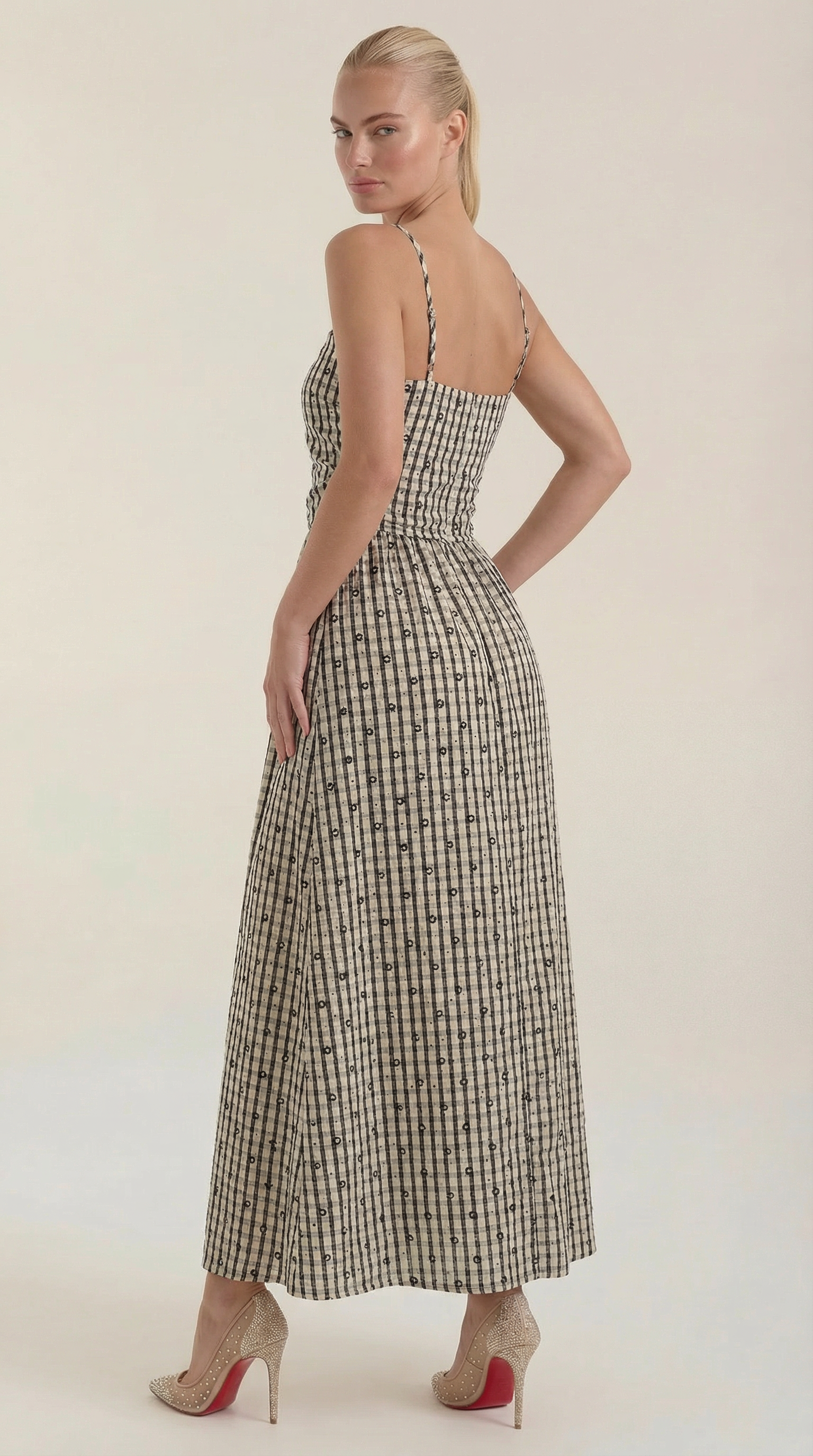 Vestido Midi de Verano a Cuadros con Escote Redondo