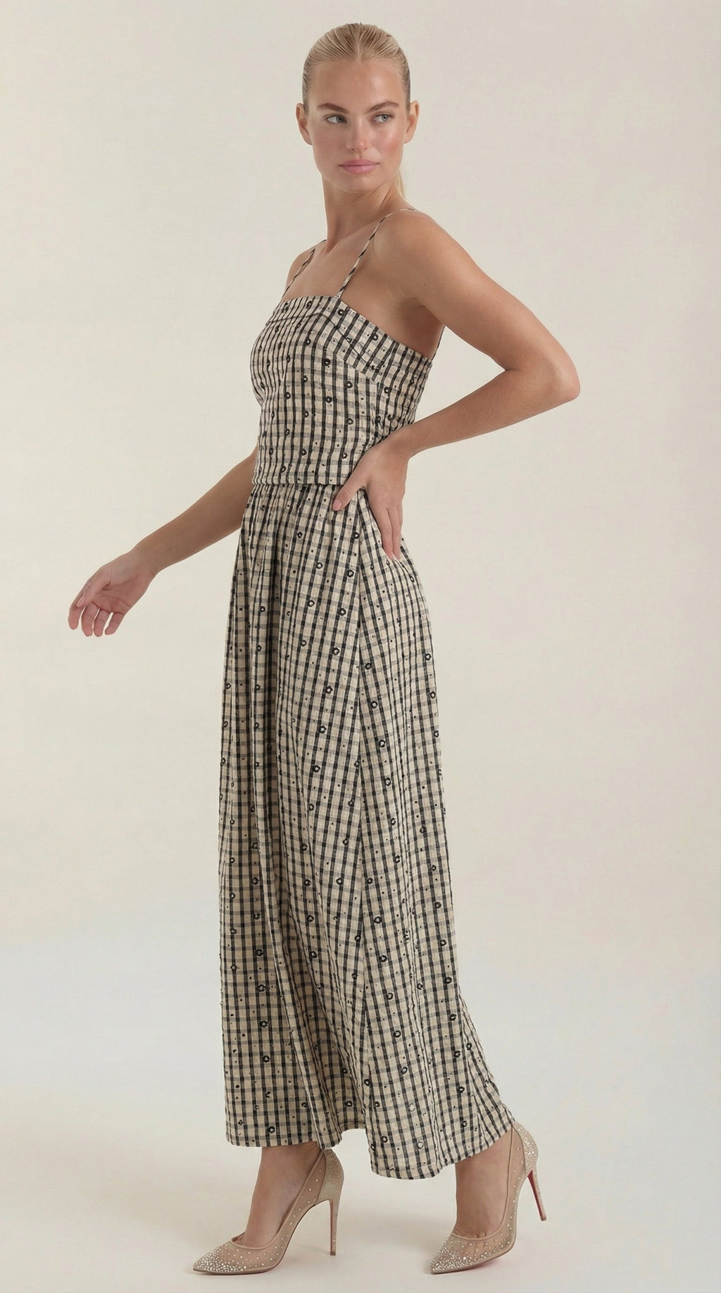 Vestido Midi de Verano a Cuadros con Escote Redondo