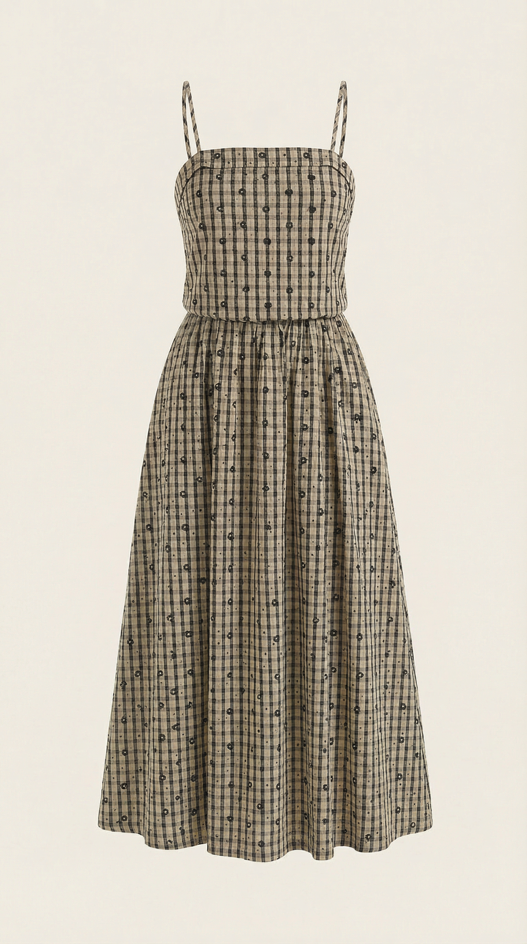 Vestido Midi de Verano a Cuadros con Escote Redondo