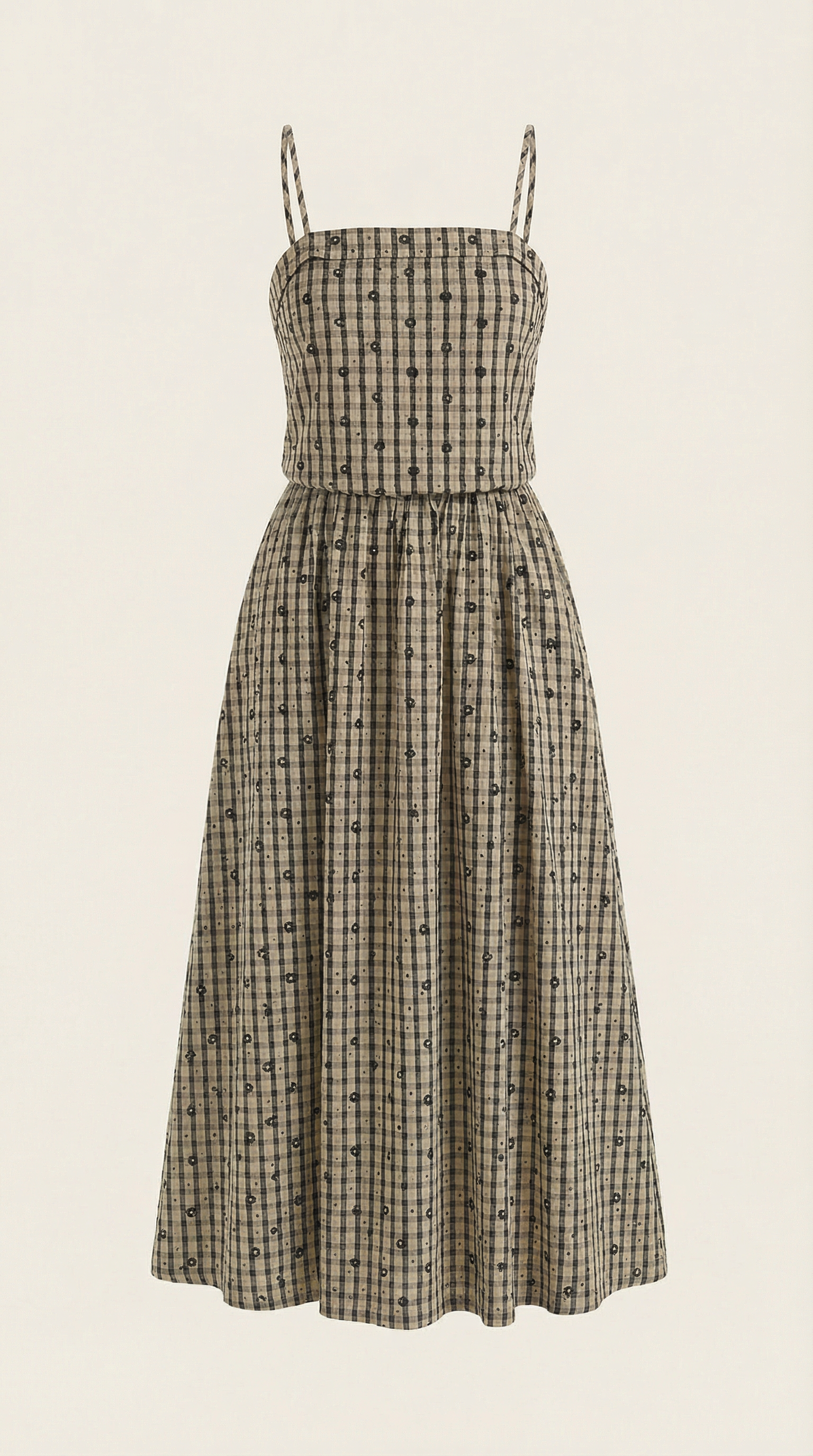 Vestido Midi de Verano a Cuadros con Escote Redondo