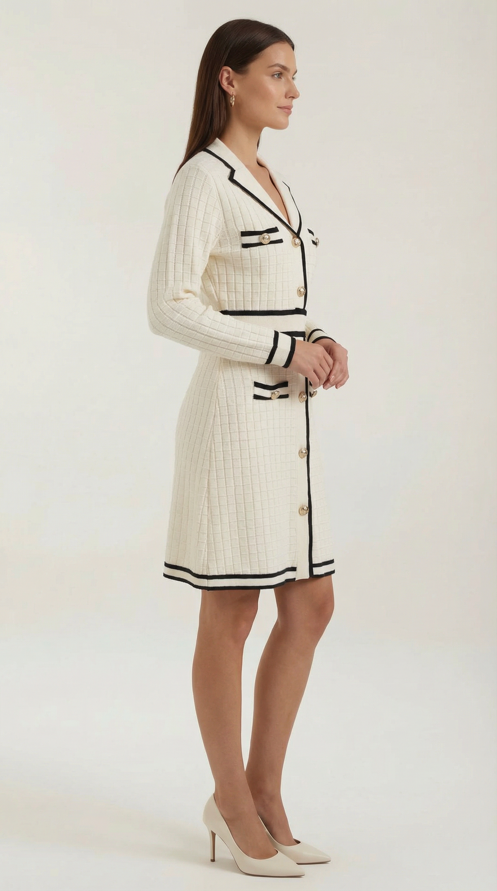 Tracy | Vestido Elegante Punto con Ribetes en Contraste para mujer