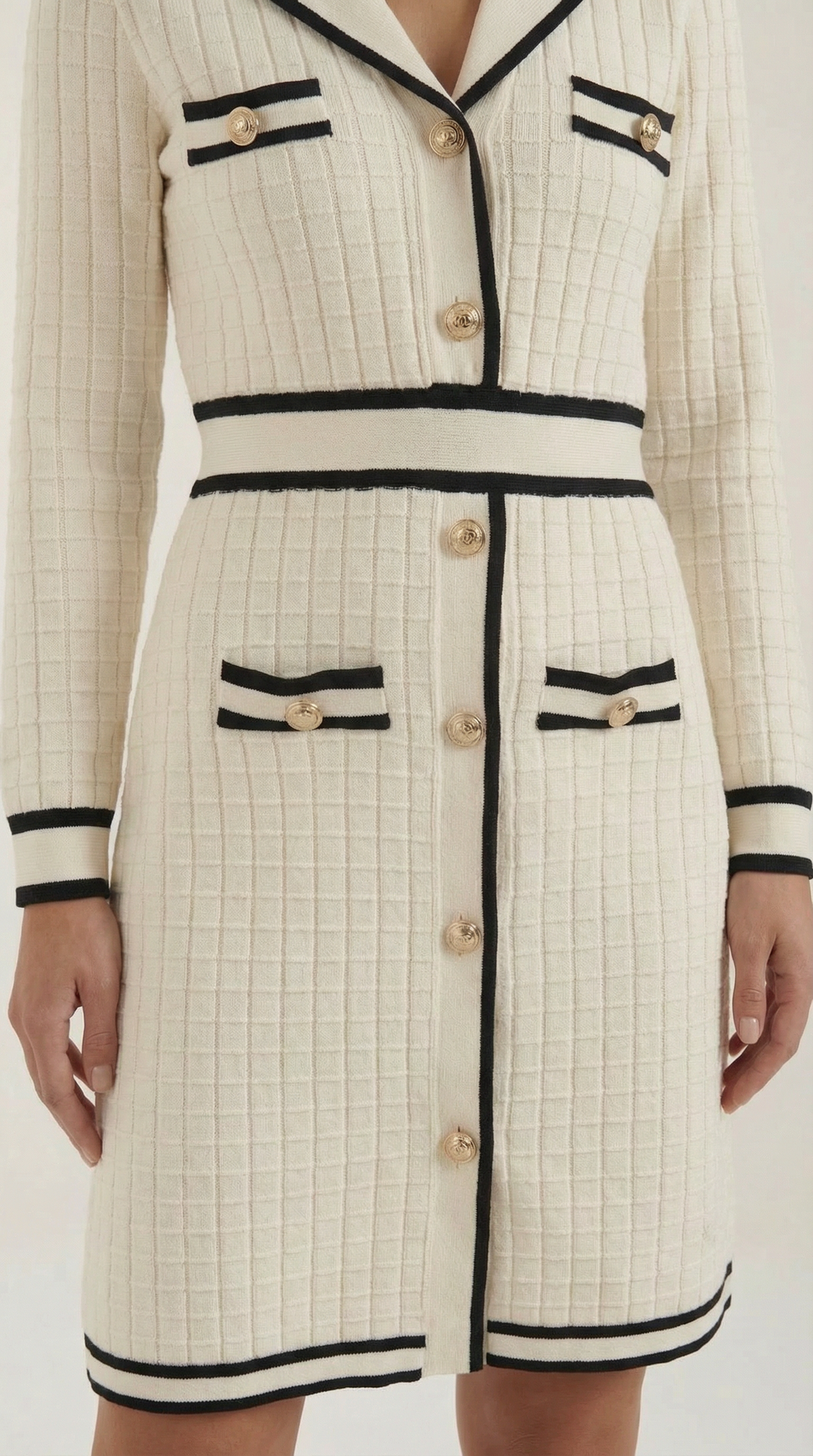 Tracy | Vestido Elegante Punto con Ribetes en Contraste para mujer