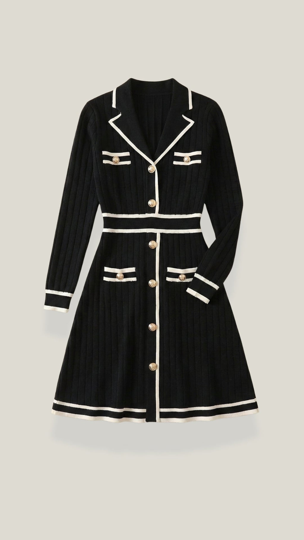 Tracy | Vestido Elegante Punto con Ribetes en Contraste para mujer