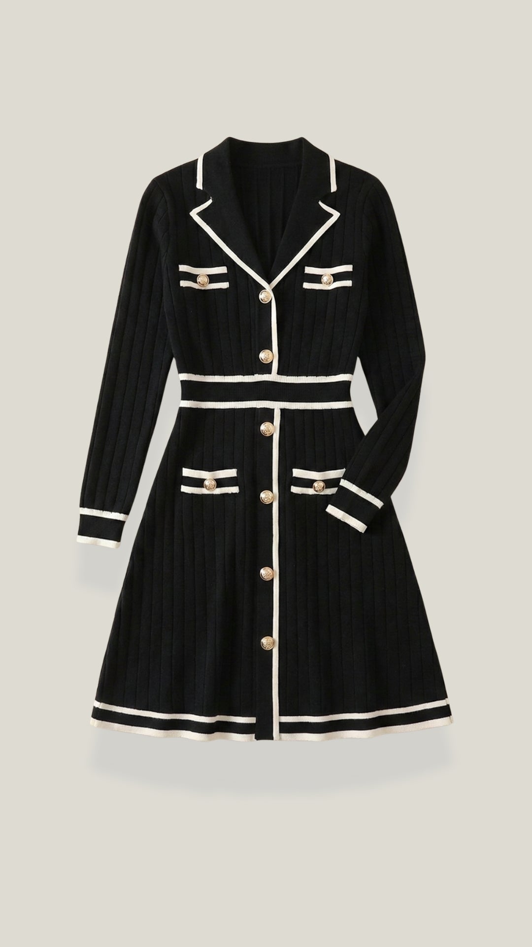Tracy | Vestido Elegante Punto con Ribetes en Contraste para mujer