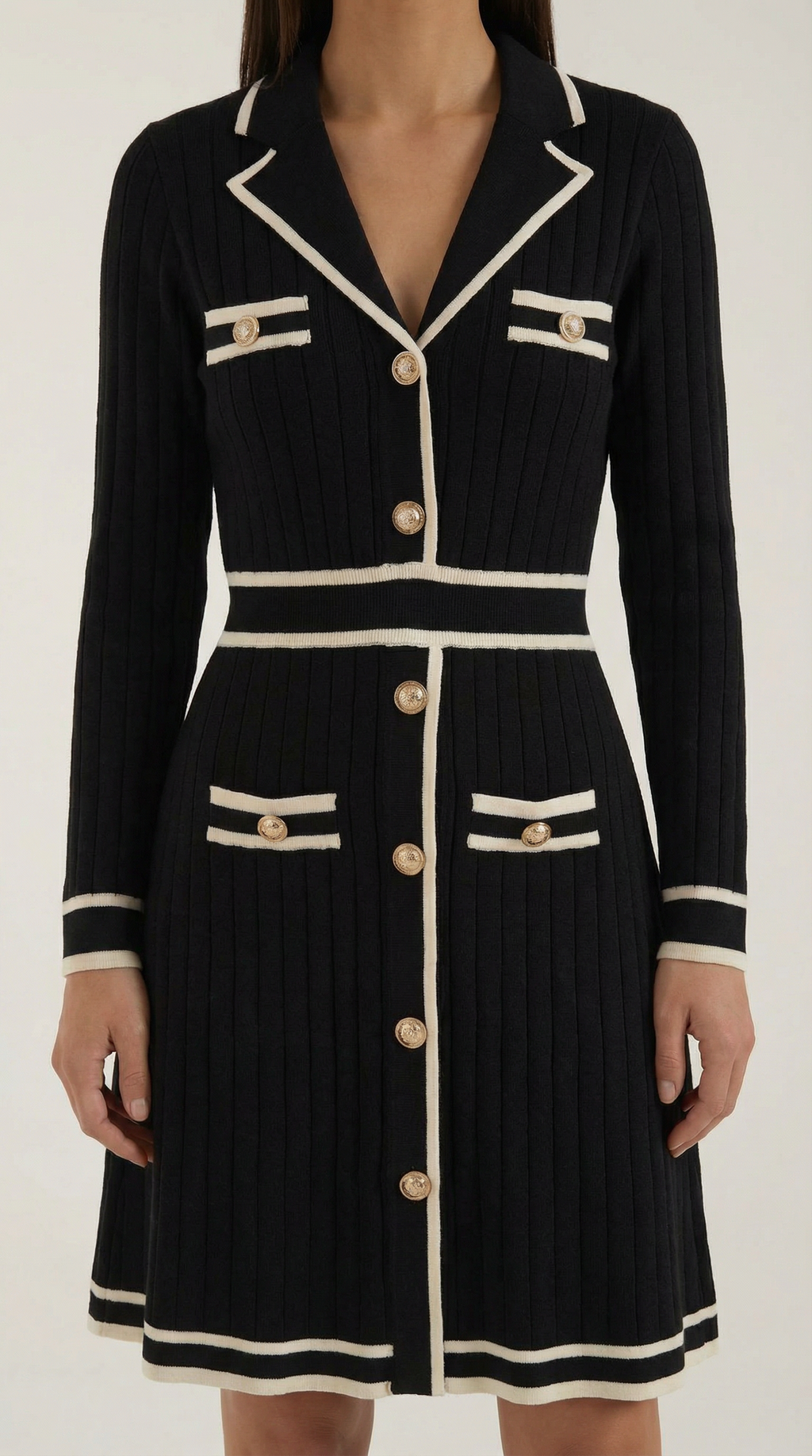 Tracy | Vestido Elegante Punto con Ribetes en Contraste para mujer