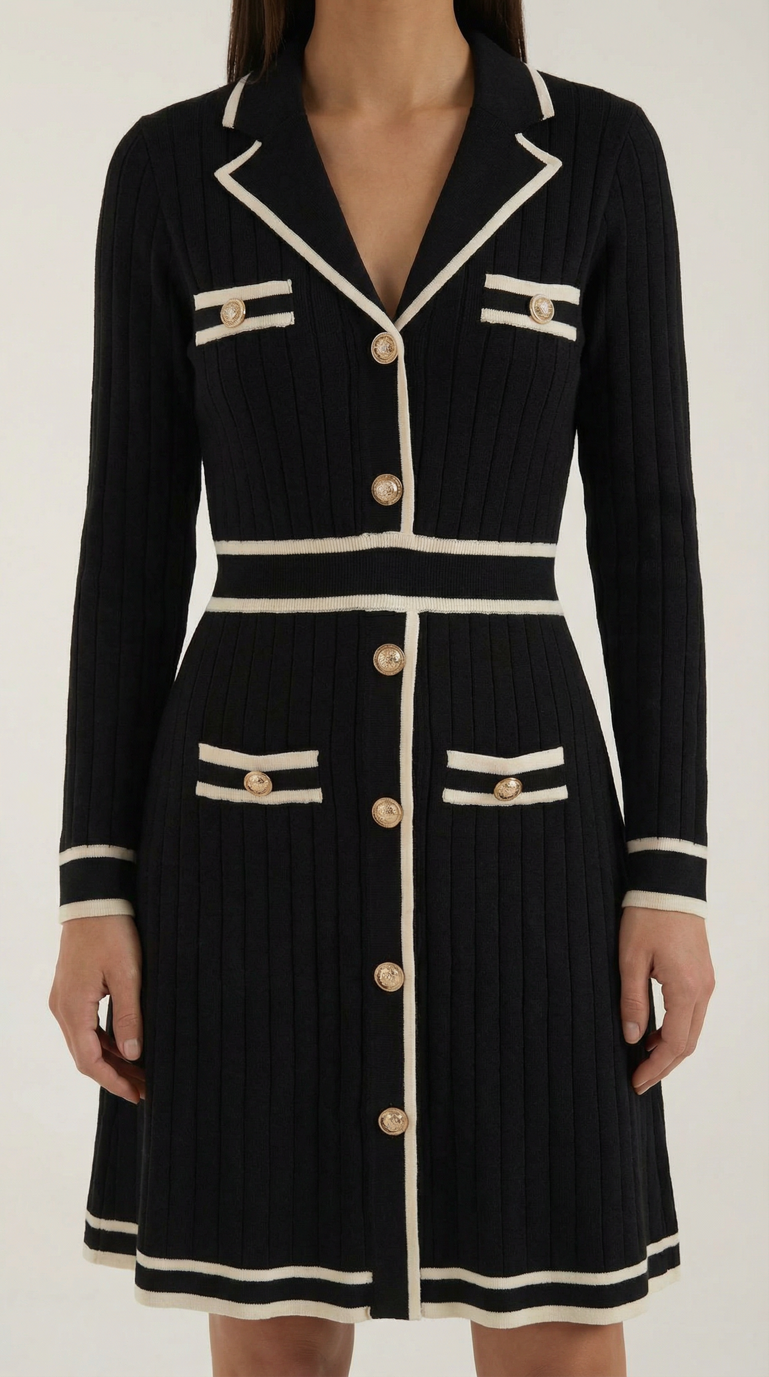Tracy | Vestido Elegante Punto con Ribetes en Contraste para mujer