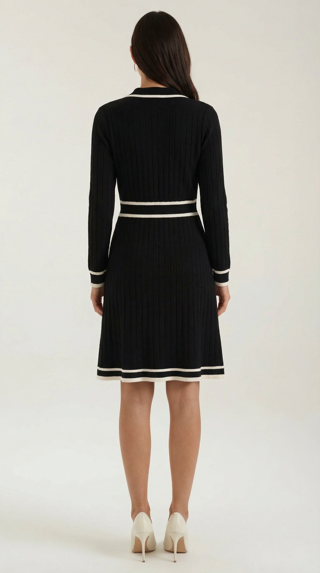Tracy | Vestido Elegante Punto con Ribetes en Contraste para mujer