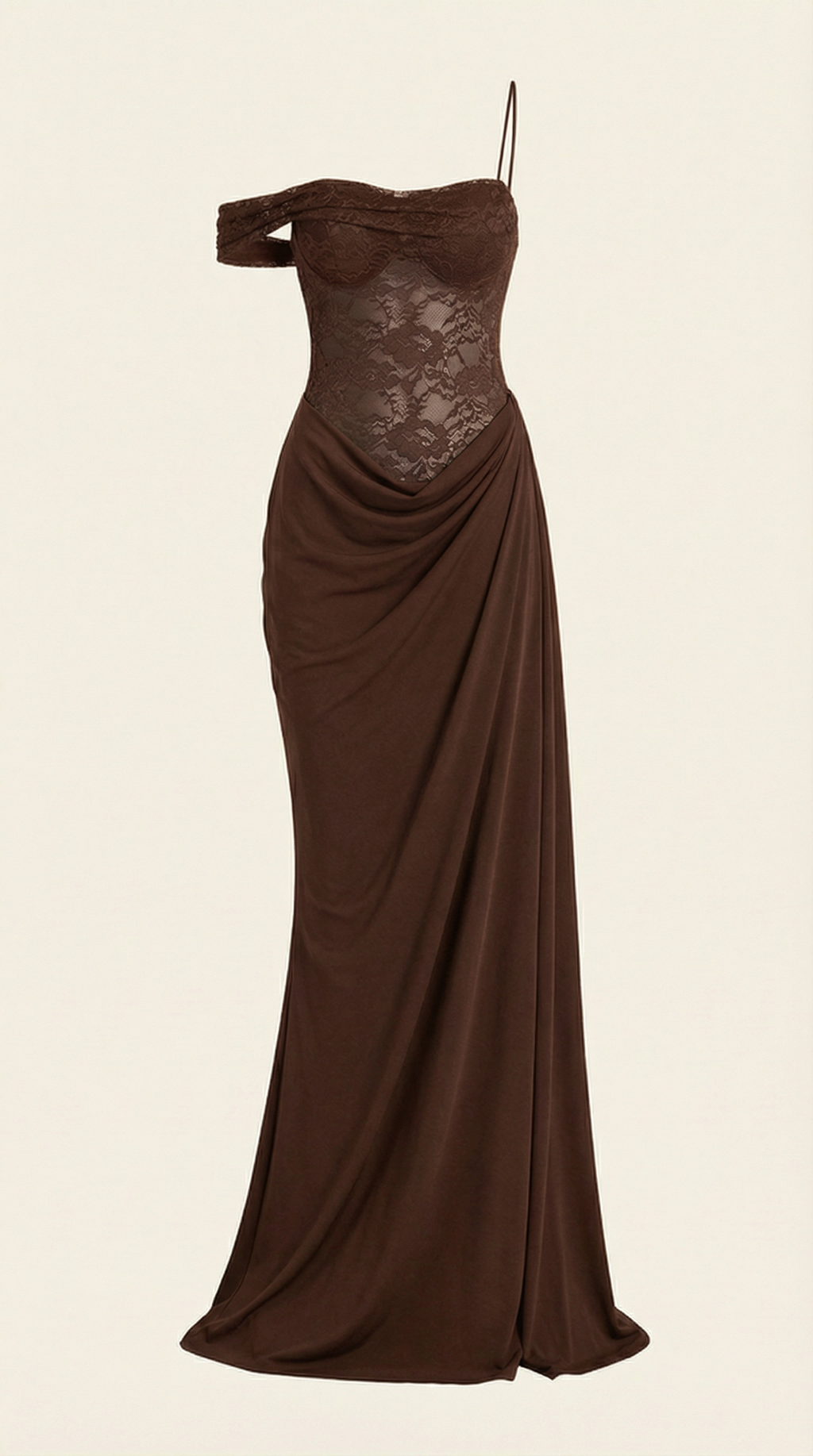 Vestido Largo con Corsé de Encaje y Diseño de Un Hombro Giselle