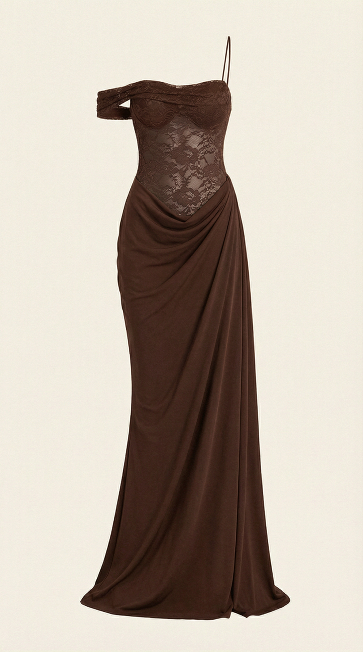Vestido Largo con Corsé de Encaje y Diseño de Un Hombro Giselle