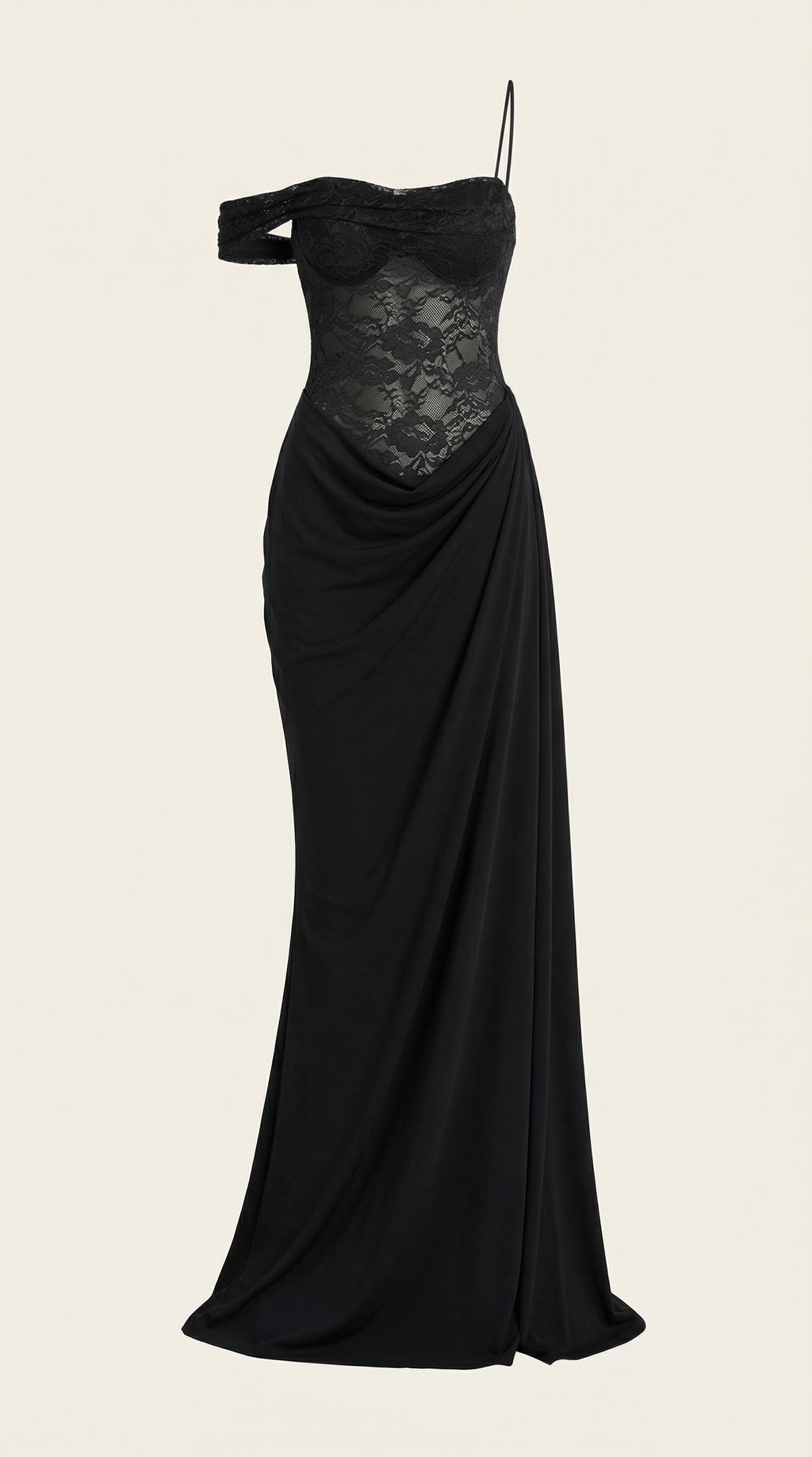 Vestido Largo con Corsé de Encaje y Diseño de Un Hombro Giselle