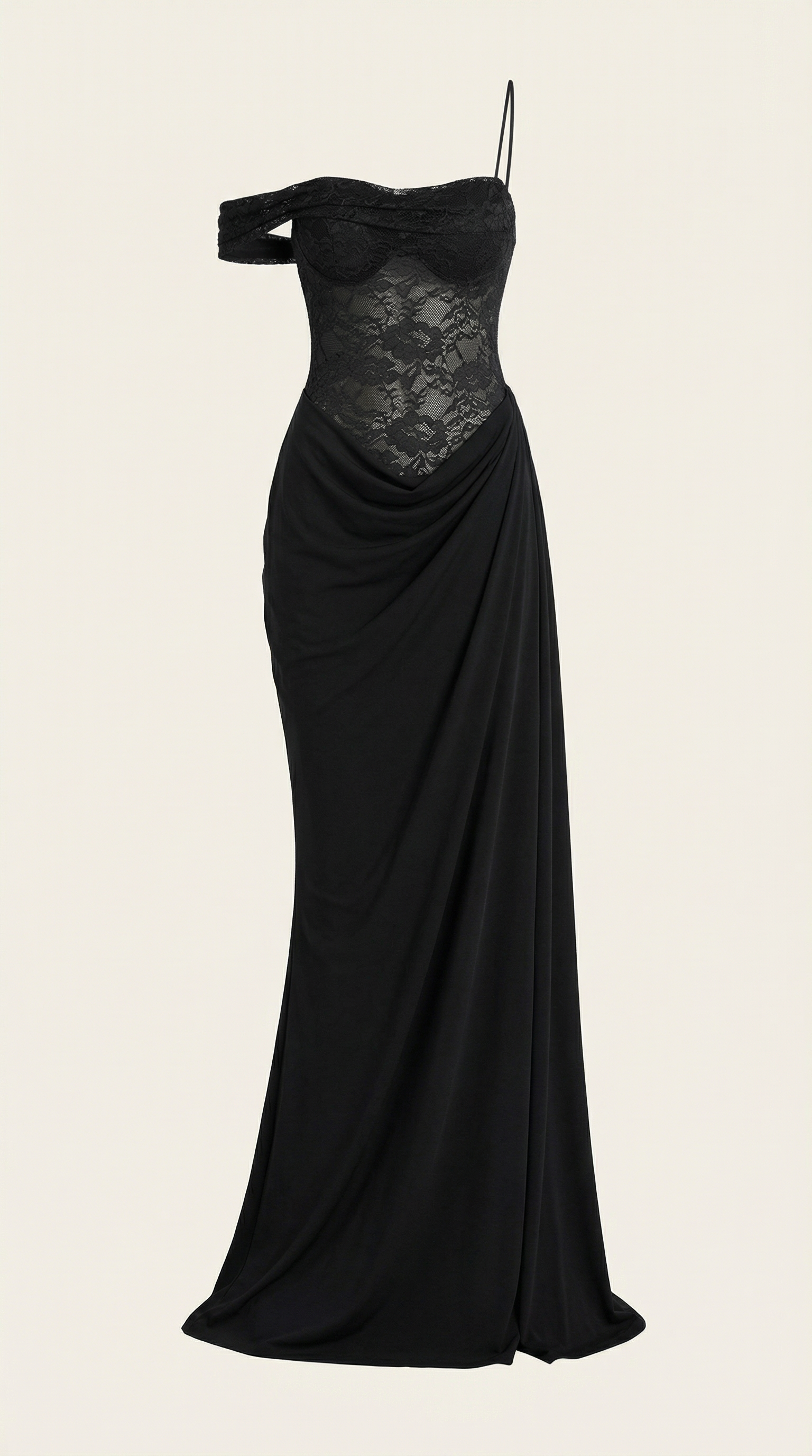 Vestido Largo con Corsé de Encaje y Diseño de Un Hombro Giselle