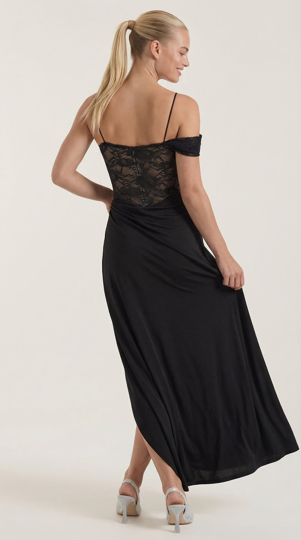 Vestido Largo con Corsé de Encaje y Diseño de Un Hombro Giselle