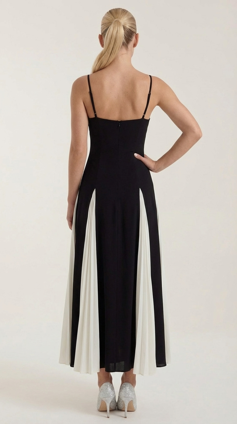 Vestido midi Goldie con pliegues en godets