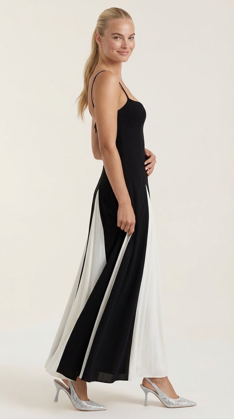 Vestido midi Goldie con pliegues en godets