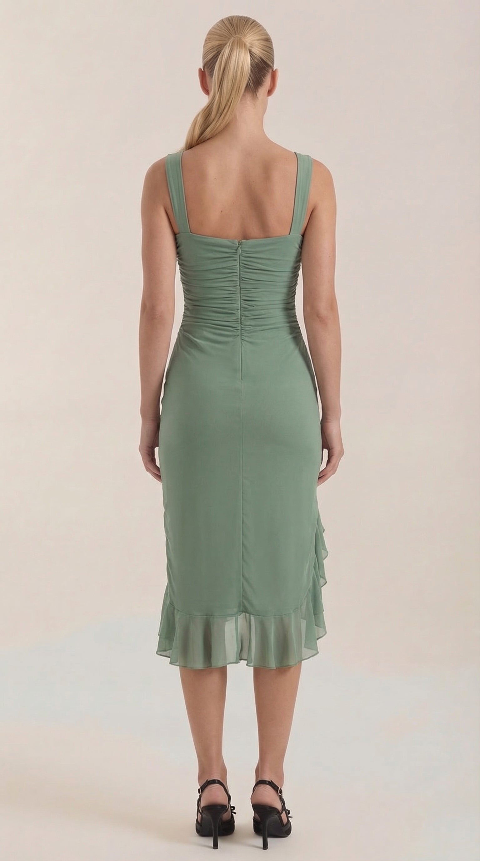 Vestido Midi Ramona con Detalles de Volantes